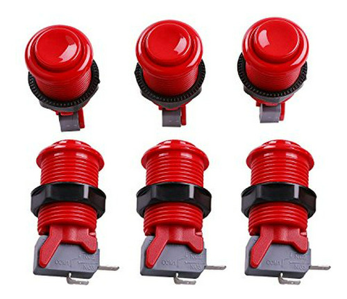 Tipo Reyann 6x Happ Estándar Arcade Push Button - Red - Con 