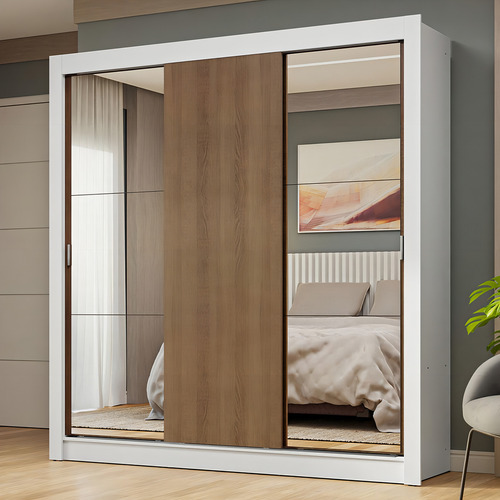 Guarda-roupa Casal 3 Portas Com Espelhos Nobre Madesa Br Cor Branco/Rustic