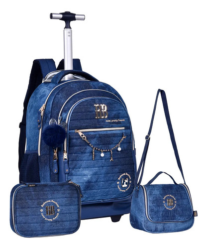 Kit Escolar Rebecca Bonbon Mochila Lancheira Estojo Jeans