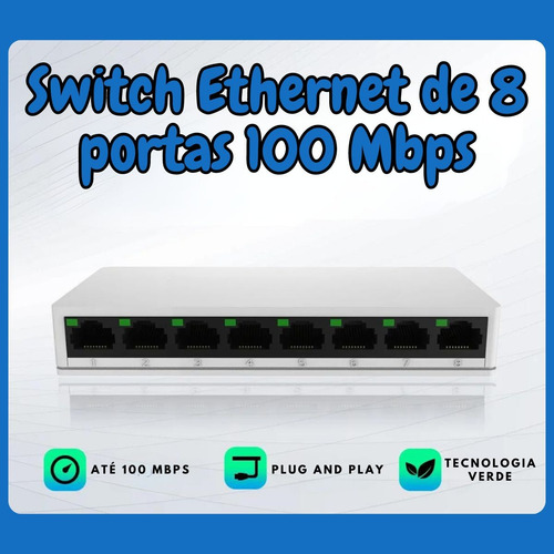 Switch 8 Portas Hub Cabo 10/100 Mbps Rede Ethernet Rj45