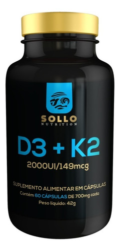 Vitamina D3 + K2 + C 60 cápsulas (calcio, huesos e inmunidad) Sabor sin sabor