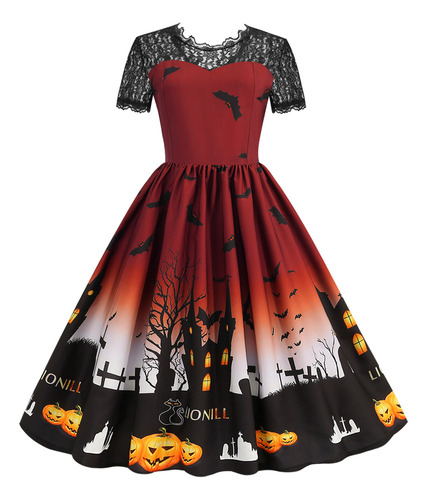 Vestido De Encaje Para Mujer, Fiesta De Halloween, Moda Casu