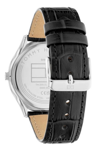 Reloj Tommy Hilfiger Hombre Clásico Negro Cuero 1710516 Color Del Bisel Plateado