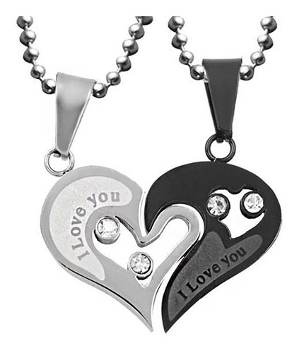 Collar Corazón Separables Parejas Enamorados Negro Dije