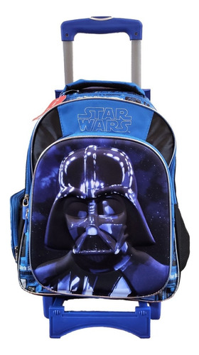 Mochila Escolar Con Carro Star Wars Darth Vader 3d Ruz Color Azul