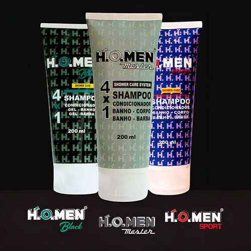 Kit 2 Shampoo Masculino 4x1 Cabelo Barba 200ml H.o.men Black