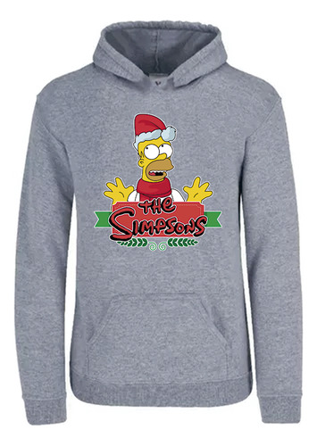 Sudadera Gris Capucha Unisex Homero Navidad E0106