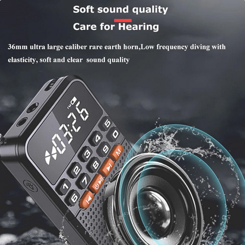 Para Radio Fm Portátil Recargable Negra Con Bluetooth,