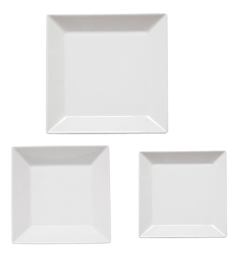 Set X 18 Pzs Platos Vajilla Porcelana Cuadrado Blanco Oxford