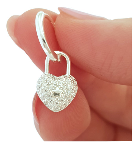 Aro Lovely Argolla Clip12mmdoble Uso Cubic Corazón Plata 925