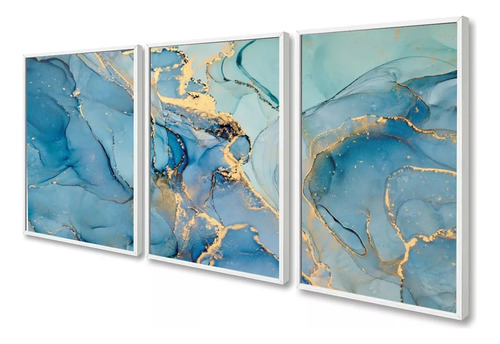 Quadros Decorativo Abstrato Azul Moderno Moldura 50x70 Vidro