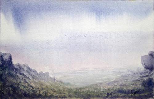 Imagen 2 de 2 de Lluvia Pintura Acuarela Arte Cuadro Paisaje