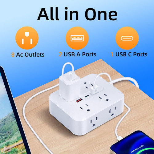 Placa Alimentación Multicontacto Con 6 Salidas 2usb 1type-c