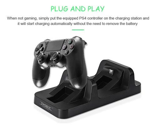 Cargador De Doble Joystick Base Dock Playstation Ps4 - Dobe Negro