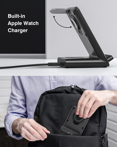 Estacion De Carga Inalambrica Compatible Con Iphone 3 En 1 Black