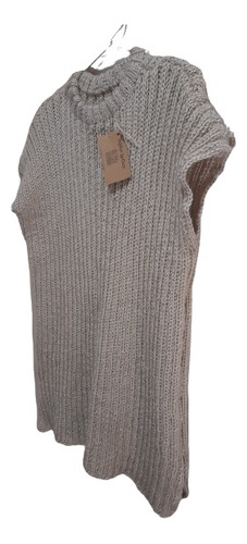 Chaleco De Lana Antialérgico Beige A Mano Elástico Largo