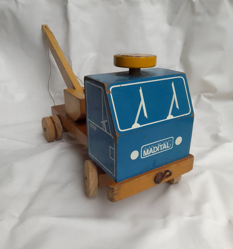 Camión De Madera Grua . 28cm Largo . Gira Dirección Camion Grua Azul (Usado)
