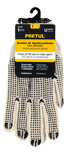 Guantes De Algodon Con Puntos De Pvc En Plama Y Dorso Pretul