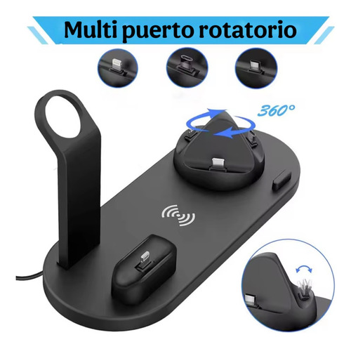 Cargador 7 En 1 Wireless Para Iphone Android Apple Watch Negro