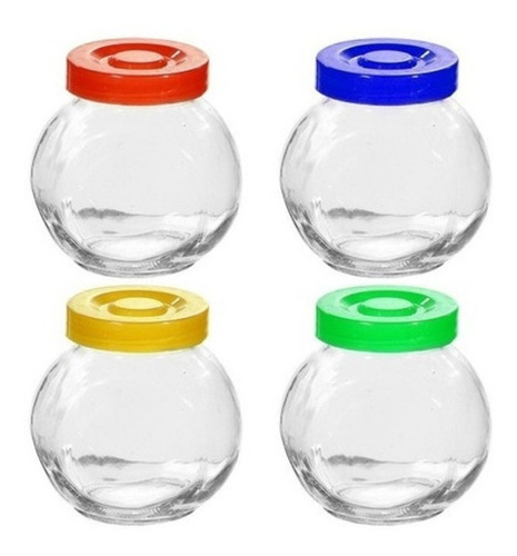 Condimentero Especiero De Vidrio X4 Con Tapa De Colores Nuev