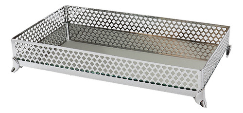 Bandeja Cozinha Xícaras Espelhada Metal 12x22cm Prata