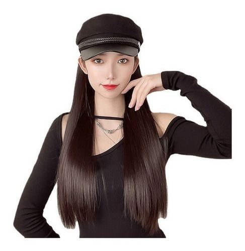 Peluca Negra Larga Recta Para Mujer Con Gorra 35cm Color Fix Tamaño De La Base Fix