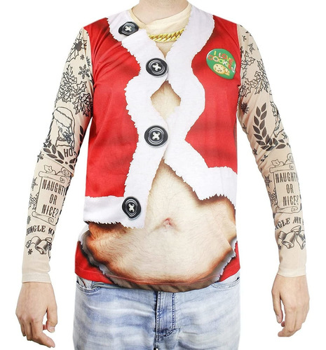 Traje De Navidad Para Hombres, Camisa De Tatuaje Falso (x-la