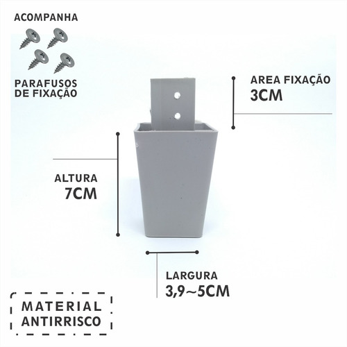 Imagem 3 de 7 de Kit 6 Pé Para Armário Balcão Roupeiro Canto 7cm Cinza