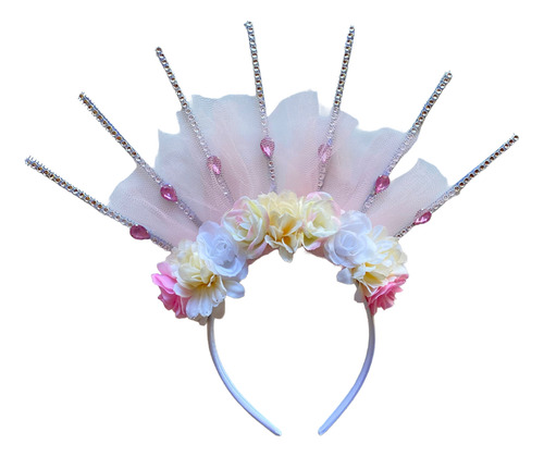 Vincha Flores Y Brillos Rosa Claro