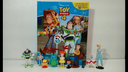 Toy Story 4 Livro + Cenário + 10 Miniaturas Para Brincar