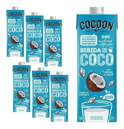 Bebida Leche De Coco Cocoon Sin Tacc Azucares 1 Lt Pack X 6