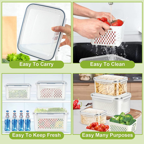 Contenedor De Verduras Con Filtro De Agua En Nevera 3pcs .
