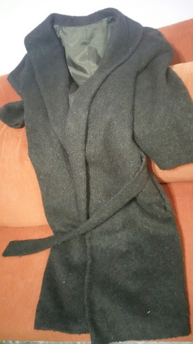 Tapado Oversize Paño Gris Con Cinturón