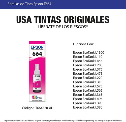 Botella De Tinta Epson T664 Original T664320 Magenta