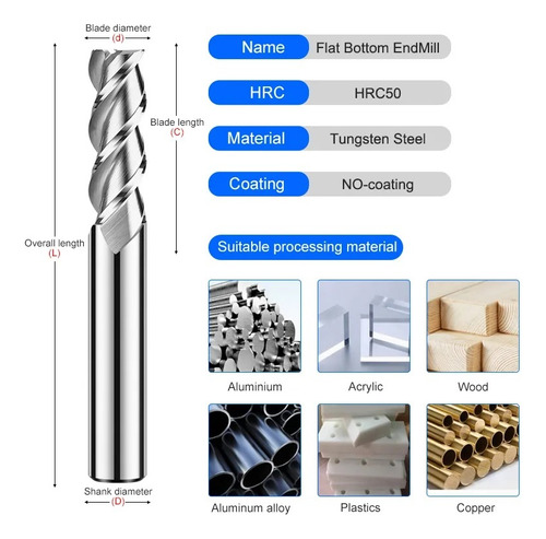 Broca Cortador De Acabado Plano 6mm Para Aluminio Cnc