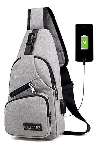 Bolso De Pecho Anti-robo, Mochila Cruzada Con Puerto Usb Color Gris