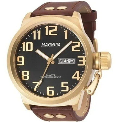 Relógio Magnum Masculino Couro Marrom Militar Ma32952p