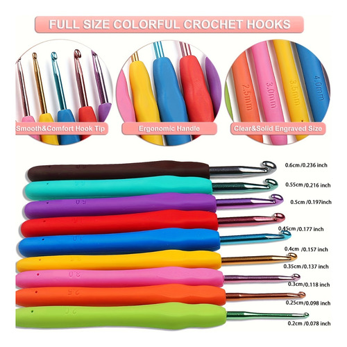 Kit Ganchos De Crochet Tejer Con Hilo Ganchillo Agujas 59pzs