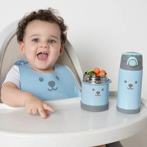 Babador De Silicone Gumy Com Porta Migalhas Azul Buba 12092