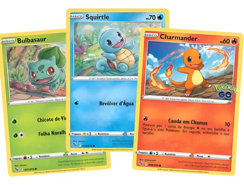 Kit Carta Pokémon Charmander Bulbasaur Squirtle Coleção Go