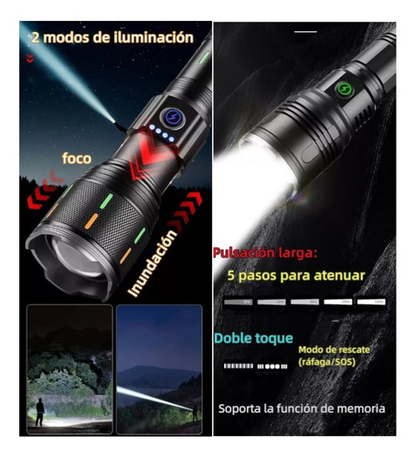 Ratorch Linterna Táctica Recargable Zoom Retráctil 10000lm