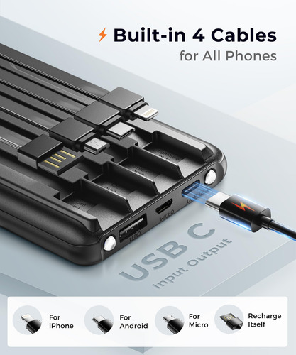 Powerbank Portátil Joyfar 10000mah Usb C Con Cable