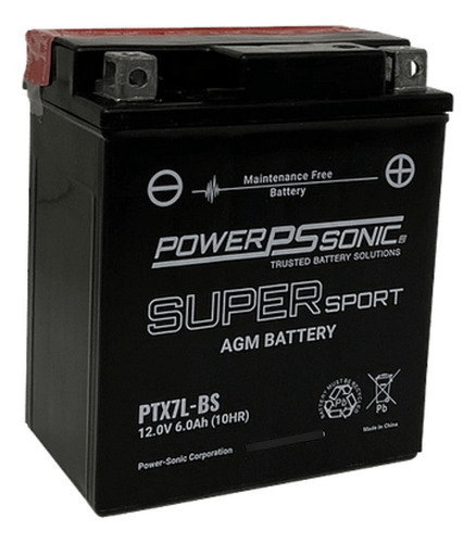 Bateria Para Motos Powersonic  Ptx7lbs-fs 6ah Cca 100 Agm