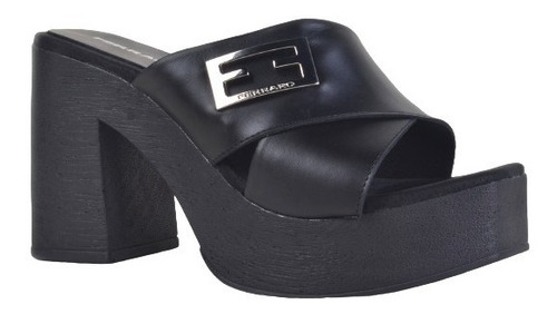 Zuecos Sandalias Taco Alto De Cuero De Mujer Linx - Ferraro