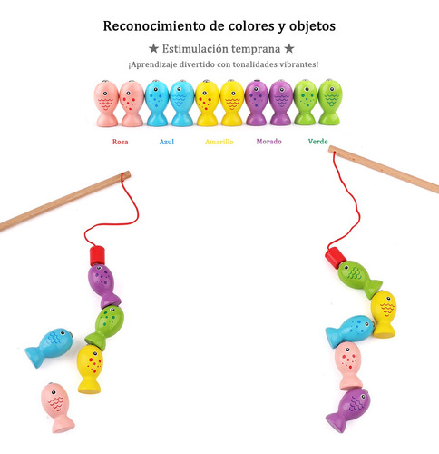 Juego De Madera Pesca Magnético Infantil Con Peces Coloridos Caqui