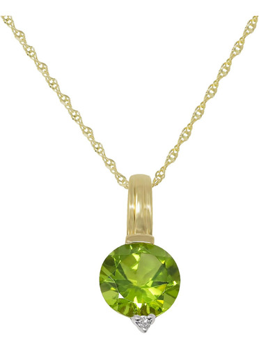Collar Con Colgante De Peridoto Genuino Redondo De 8 Mm De O