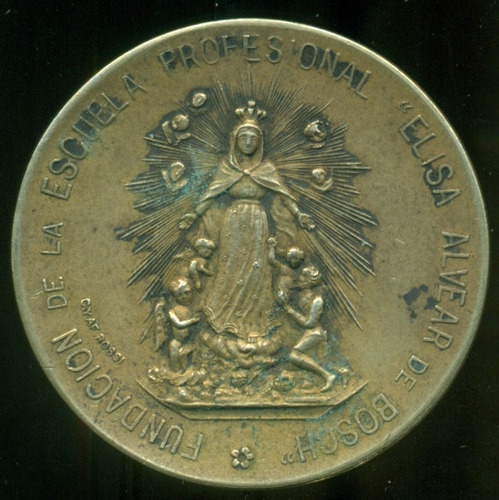 Argentina Medalla Escuela Elisa Alvear Bosch 1913 Plata