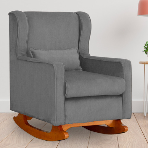 Poltrona Aurora Para Amamentação Com Base De Balanço Suede Cor Cinza