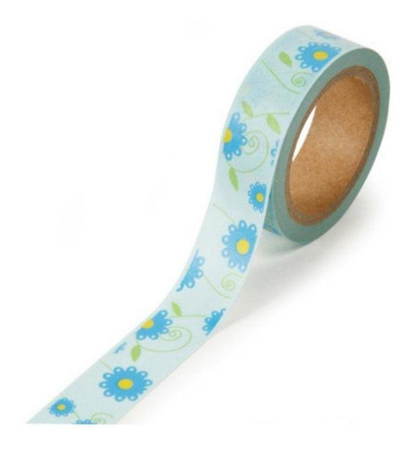 Scrapbok Cinta Adhesiva Floral Azul Amarillo Washi Tape Deco