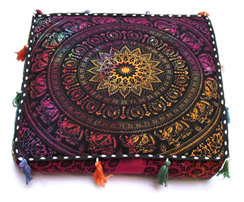 Grande Hippie Mandala Funda De Almohada De Piso Redonda Fund